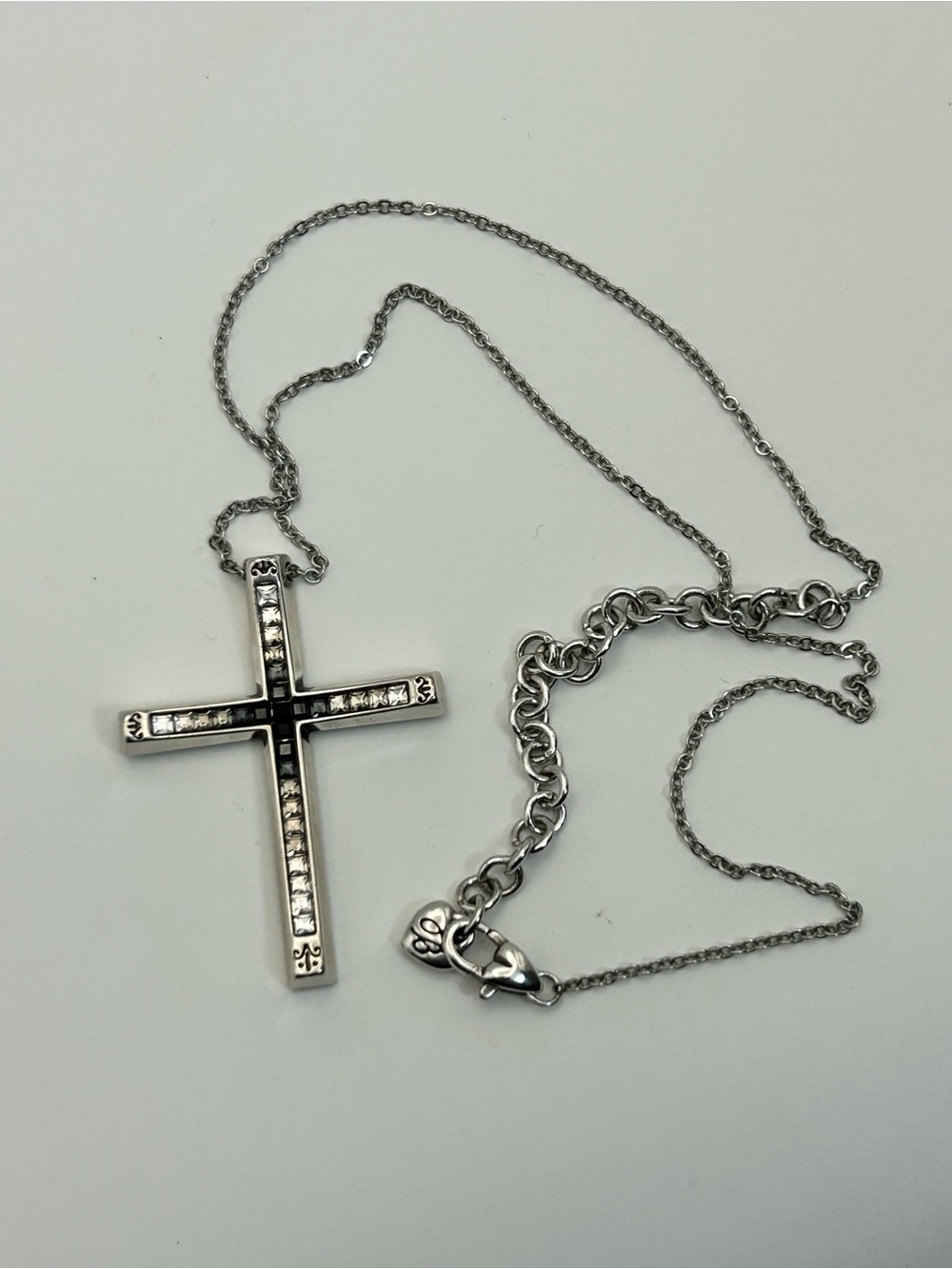 Brighton Spectrum Cross Pendant Necklace Black & Clear Crystals Silver Plated - Picture 4 of 9